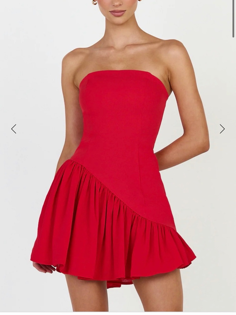 Showpo Strapless Red Asymmetric Ruffle Mini Dress